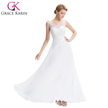 Grace Karin Long A-line Chiffon sem mangas Mulheres formal vestido de noiva branco CL007555-4